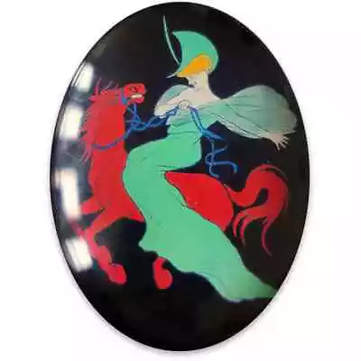 Art Nouveau Woman Riding Red Horse Glass Cameo Cabochon Jewelry Supplies Vintage • $1.10