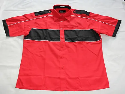 Mens Red Black Car Service Mechanic Short Sleeve Work Shirt Size L New • $29.95