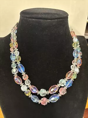 Vintage Laguna Necklace Signed Crystal Beaded Double Strands Graduated Adjustab • $15