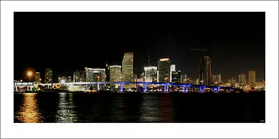 Poster Panorama Miami Florida Skyline At Night Panoramic Fine Art Print - 10x20 • $9.99