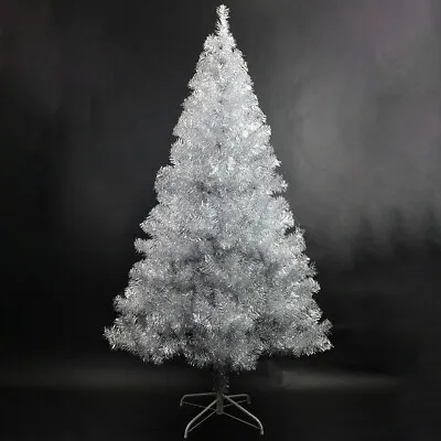 5/6/7FT Silver Christmas Tree Lush Tips Metal Stand Easy Assembly Xmas Decor • $109.99