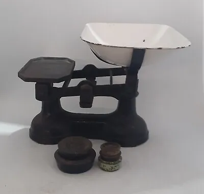 £15 • Buy Vintage Cast Iron Shop Weighing Scales With Enamel Tray & Weights (AN_5619)