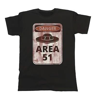 Danger Area 51 Aliens Funny Mens ORGANIC Cotton T-Shirt UFO Spaceship Space Gift • £8.99