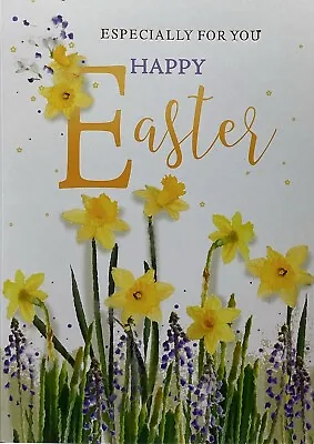 EASTER GREETING CARD HAPPY EASTER DAFFODILS 7”x5” FREE P&P • £2.09