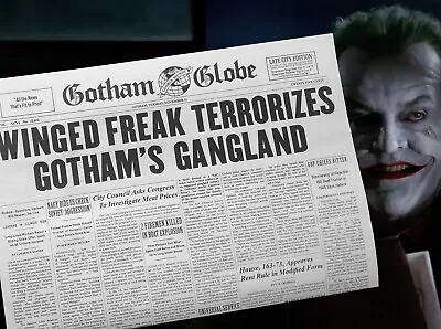 1989 Batman Newspaper Replica Prop Joker Gotham Globe Winged Freak Keaton • $30