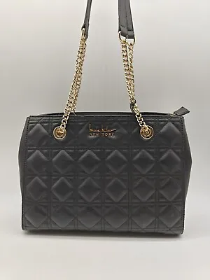 Nicole Miller Quilted Faux Leather Double Handles Tote Shoulder Bag- Black  • $30