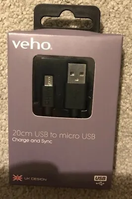 Bn Veho 0.2m/0.7ft Pebble Usb-a To Micro-usb Universal Charge & Sync Cable Black • £3.50