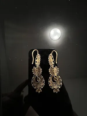 Antiques Napoleon III Silver Gilt Filigree Earrings • £50