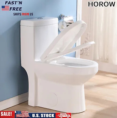 Modern Small 1-Piece Toilet Dual Flush Toilets 1.28 GPF 10'' Rough-in W/ Seat US • $280.12
