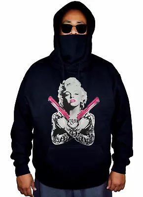 Men's Marilyn Monroe Pink Guns Mask Hoodie Sexy Hollywood Tattoo Sweater Jacket • $28.99