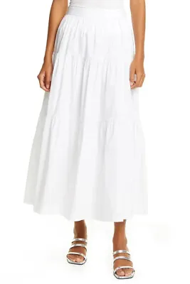 $175 • Buy STAUD Women’s Sea Tiered Stretch Cotton Maxi Skirt White Size 00 $225 NEW