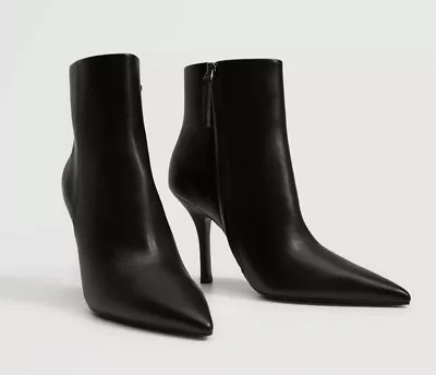 BNWT Women’s Black Faux Leather Pointed Skinny Heeled Ankle Boots By Mango UK 5 • £0.99