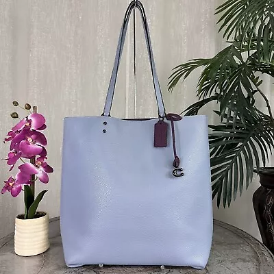 Coach Pebbled Leather Plaza Tote 88341 Pewter/Bluebell • $174