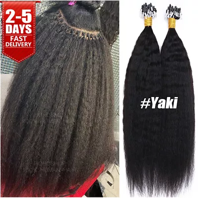 YAKI Micro Links Loop Ring I Tip Human Hair Extensions Pre Bonded Kinky Straight • $59.52