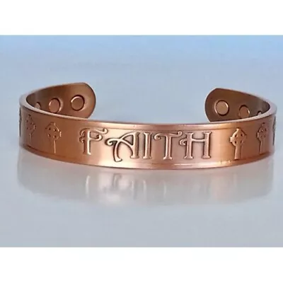 FAITH 100% Solid Copper Magnetic Bracelet Cuff Men Women Arthritis Pain Therapy • $16.95