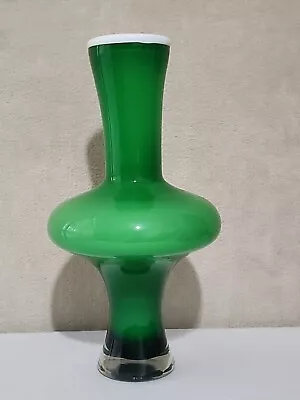 Emerald Green Cased Glass Hooped Vase Scandinavian Mid-Century Modern • $75