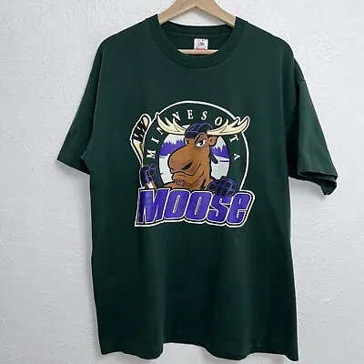Vintage Minnesota Moose IHL Tee Green T-Shirt 90s USA Made Size XL • $54.88