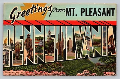 Postcard PA Large Letter Greetings From MT Pleasant Pennsylvania  VTG Linen UNP • $3.55