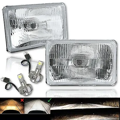 4X6 Stock Glass Lens / Metal Headlight 6000k 6k LED HID Light Bulb Headlamp Pair • $99.95