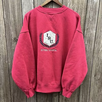 90s Vintage Iowa State University Cyclones Pullover Crew Neck Sweatshirt Pink XL • $35