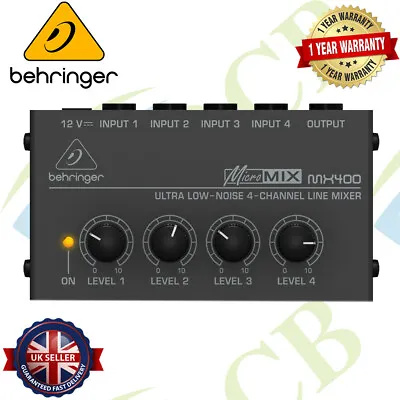 £33.99 • Buy Behringer MX400 Micromix Low Noise 4 Channel Mono Line Audio Keyboard Mixer