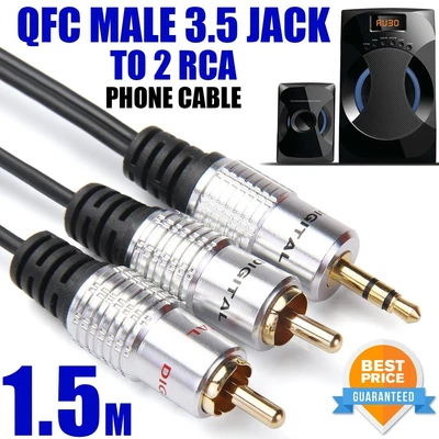£5.30 • Buy PURE OFC AUX 3.5mm Stereo Jack To 2 RCA Audio Cable Lead Twin Phono Plugs 1.5M
