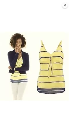 Size Large Cabi Striped Knot Front Chiffon Cami Top Yellow And Navy • $14.50