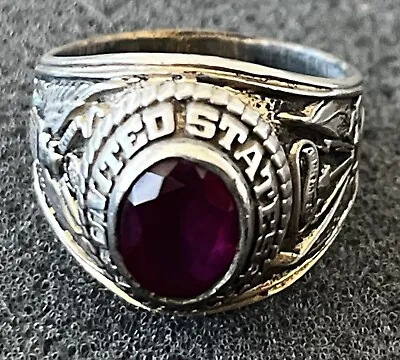 Vintage Silver Plate United States ARMY MILITARY RING US Size 7 Red Stone • $55