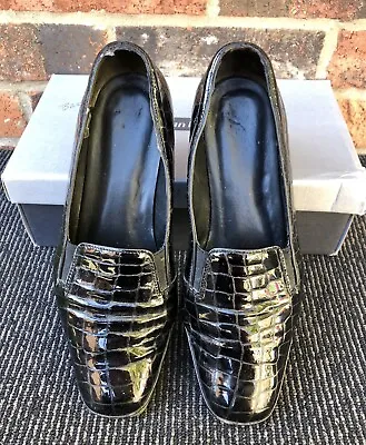 £12.99 • Buy Van Dal Mock Croc Patent Black Leather Slip-on Wedge Shoes Size 5 D EU 38 Cushio