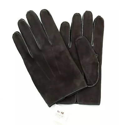 Coach Gloves Men's 100% Leather Nubuck Silk Lined Shale Black 80967 $98 • $68.60