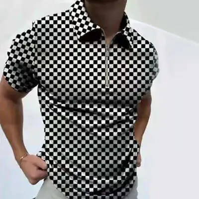 Zipper Knit Jacquard Men's T-shirt Top • $26.57