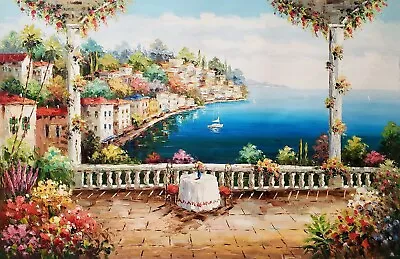 Mediterranean View - #B16-3C141 48x72 -100% Hand Painted Oil Painting On Canvas • $179.99