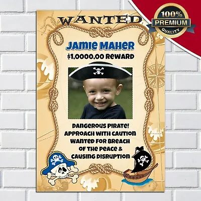 £3.99 • Buy Personalised Pirate Wanted Birthday Party Photo Poster Banner N1 Boys Girls 