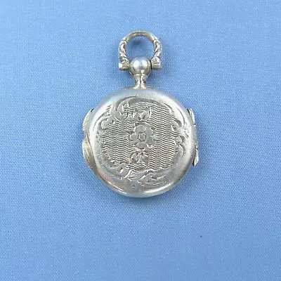 Victorian Small Sterling Silver Locket Pendant  / Pocket Watch Shape Charm Fob • $89