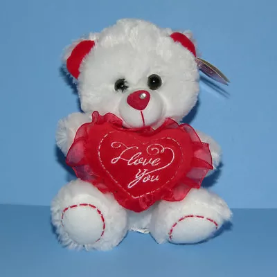 Teddy Bear 8  Valentine Stuffed Animal Plush  I Love You  Pierce Nose Red Heart • $8.95