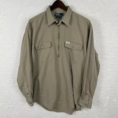 Polo Ralph Lauren Enlarged Rockwell Shirt Men’s XL Tan 1/2 Zip Long Sleeve Chino • $29.99