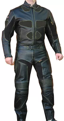 2pc Motorcycle Riding Racing Leather Track Suit W/ Padding & Armor New Black • $319.99