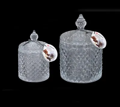 £7.99 • Buy Glass Round Sweet Jar With Lid Sugar Bowl Dish Clear Candy Bowl Box Wedding
