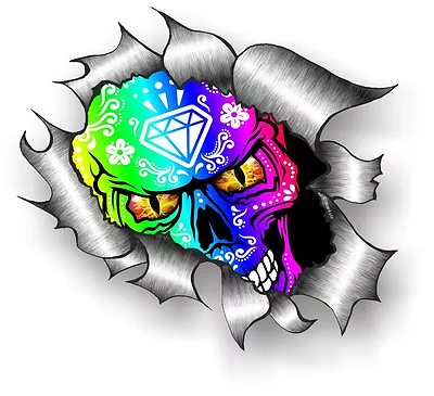 LARGE CLASSIC Ripped Torn Metal Rip Mexican Sugar Skull Vinyl Car Sticker Decal • £4.65