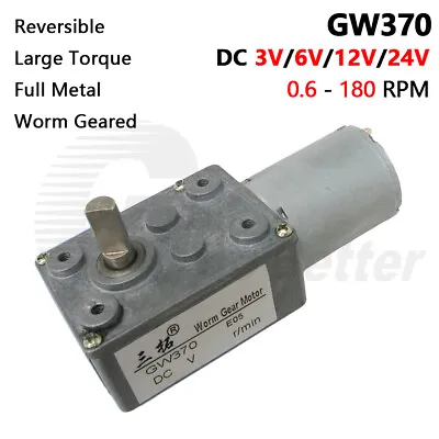 $16.75 • Buy GW370 Mini Worm Gearbox Motor DC 3V 6V 12V 24V Reversible High Torque 0.6-180RPM