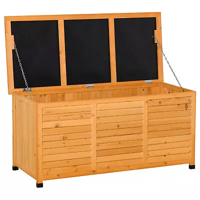 Outdoor Wooden Deck Box 75 Gallon Patio Storage Container Chest For Garden Pool • $145.59