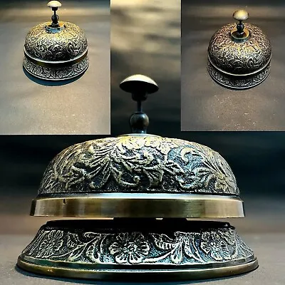 Big Antique Brass Floral Ornate Desk Bell/Table Calling Service Bell/Hotel Count • $40.04