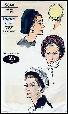 Vogue 5640 John Frederics BERET Hat Cap Fabric Sew Pattern Chemo Cancer Alopecia • $5.49