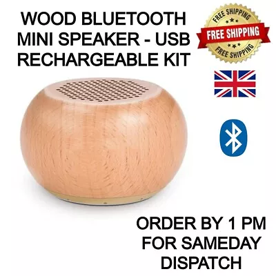 WOOD BLUETOOTH WIRELESS MINI SPEAKER USB RECHARGEABLE - Iphone Ipad Android USE • £14.25