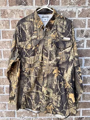 Columbia PFG Camo Camouflage Fishing Shirt Men’s Large Long Sleeve Button Up (F) • $15