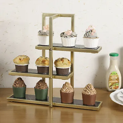 3 Tier Black Marble Gold Metal Cupcake Stand Tower Retail Dessert Display Riser • £48.65