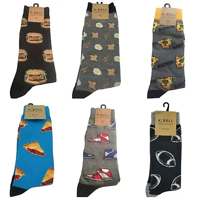 K Bell Crew Socks Football Food Burgers Bacon Pie Gift Men's L17 • $6.99