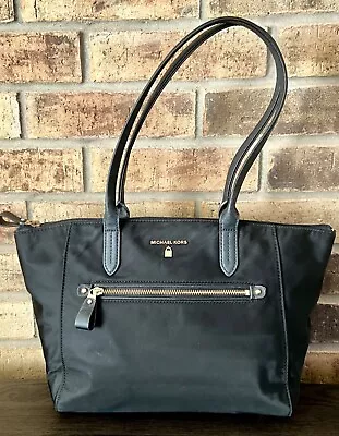 MICHAEL KORS Kelsey Medium Tote Black Nylon/ Saffiano Leather GUC • $30