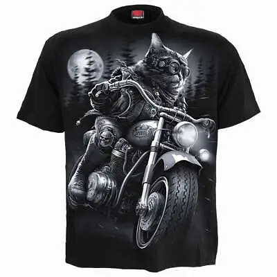 SPIRAL DIRECT NINE LIVES T-ShirtReaper/Biker/Skull/Motor Bike/Cat/Bad/Top • £16.99