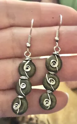 Earrings Artisan Wire Wrap Handmade Magnetite  Bohemian Gift Silver JMes Jewelry • $4.99